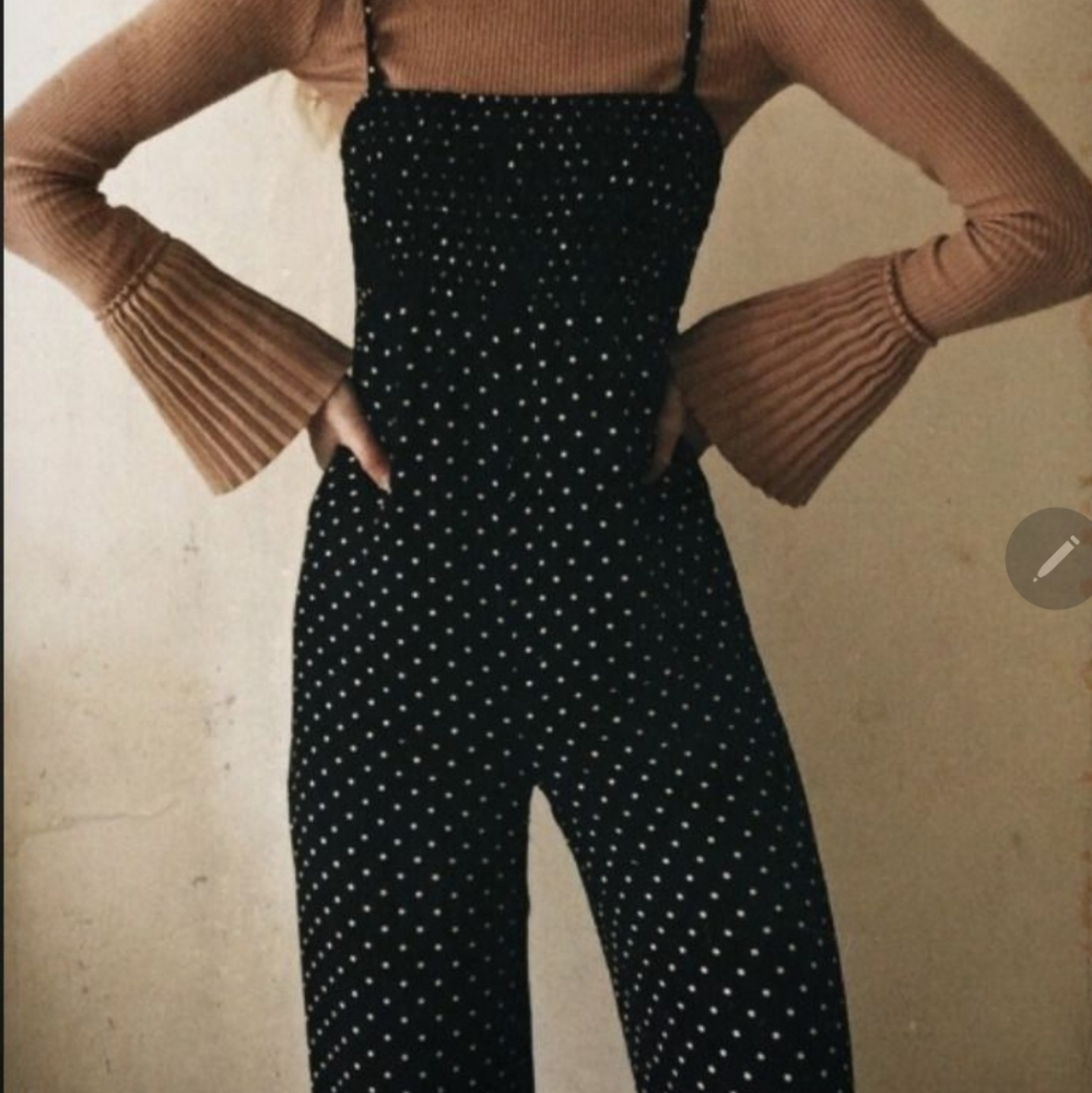Christy Dawn Red Polka Dot Smocked Jumpsuit